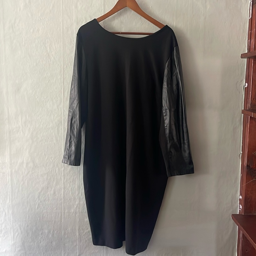 Eloquii Black Sheath Dress with Faux Leather Sleeves, size 20